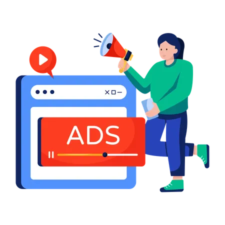 Woman announces Web ad  Illustration