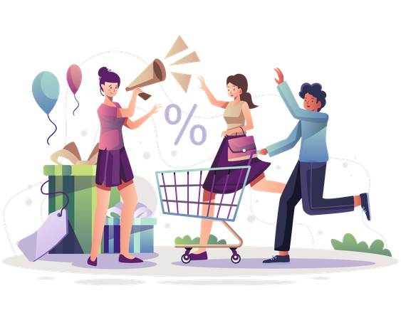 Woman announcing about shopping sale Illustration