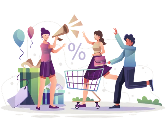 Woman announcing about shopping sale  Illustration