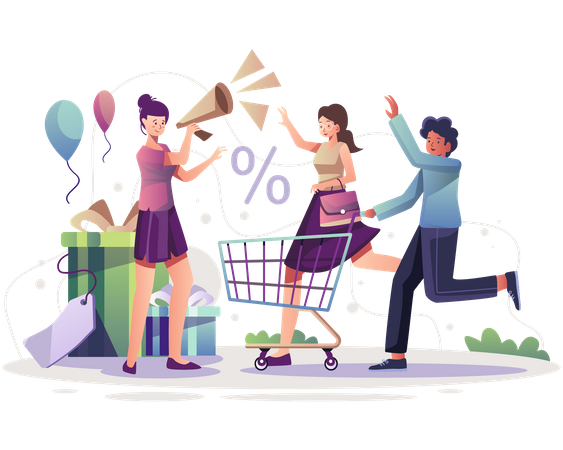 Woman announcing about shopping sale  Illustration