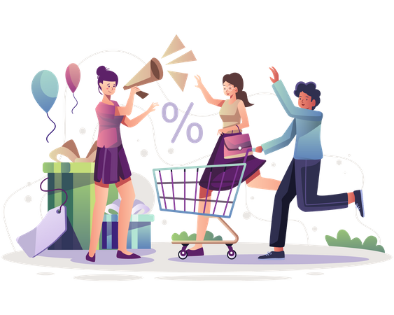 Woman announcing about shopping sale  일러스트레이션
