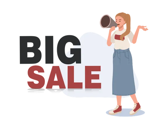 Woman Announcing BIG SALE Promotion Banner Shopping Sale Concept Vector Illustration Illustration