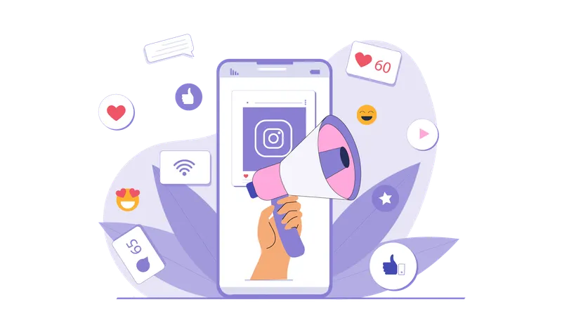 Woman announcing branding products on social media  Illustration