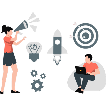 Woman announcing business marketing  Illustration