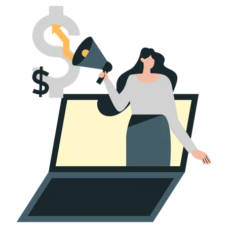 Woman announcing financial growth  Illustration