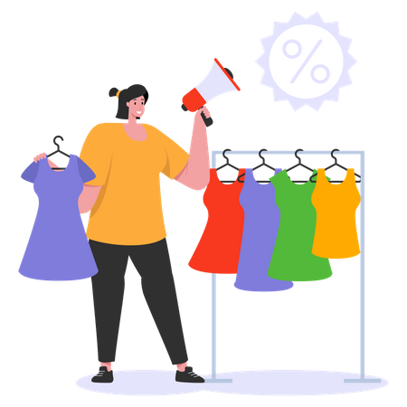 Woman announcing shopping sale Illustration
