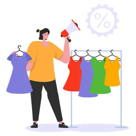 Woman announcing shopping sale Illustration