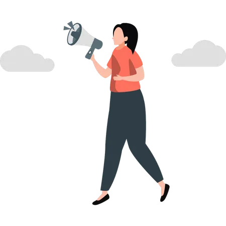 The Girl Is Announcing Through A Megaphone Illustration