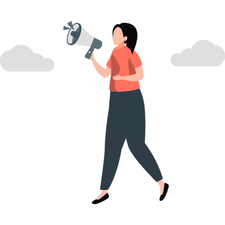 Woman announcing through megaphone  Illustration