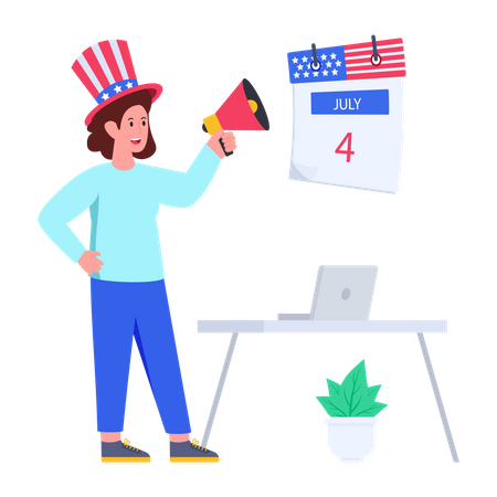 Woman announcing USA independence day Illustration