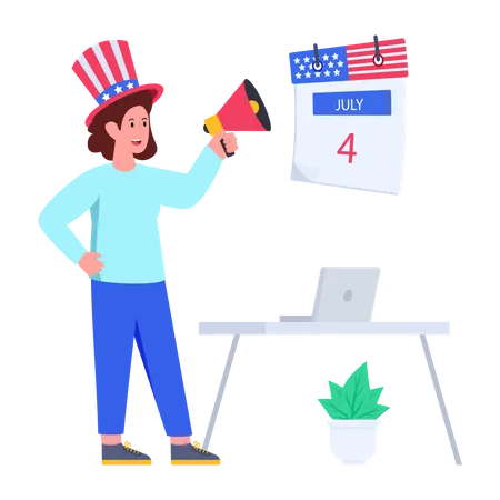 Woman announcing USA independence day Illustration