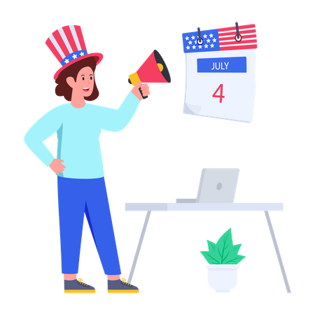 Woman announcing USA independence day  Illustration