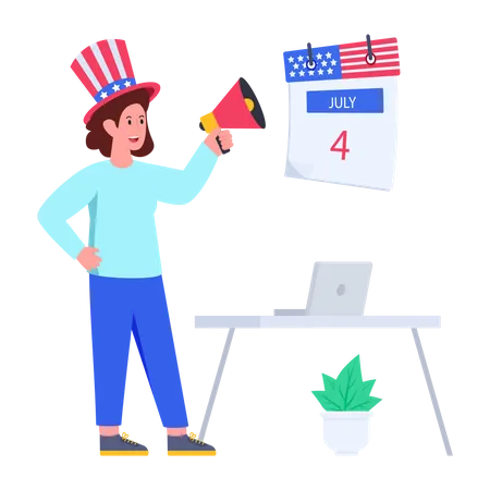 Woman announcing USA independence day  Illustration