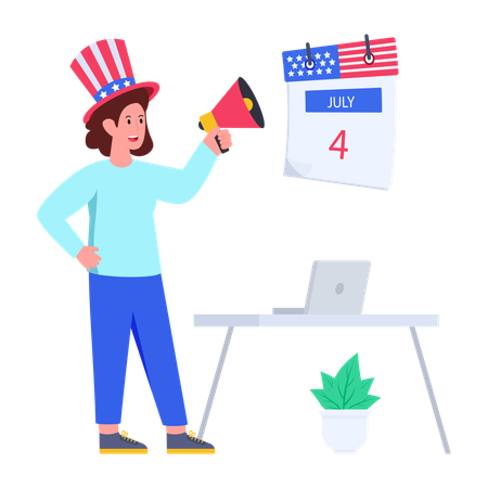 Woman announcing USA independence day  Illustration