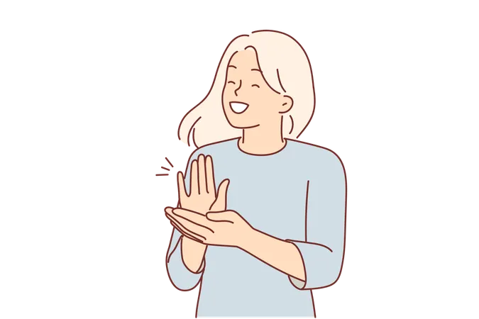 Woman applauds and claps hands to support friend  Illustration