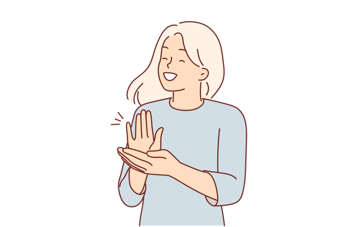 Woman applauds and claps hands to support friend  Illustration