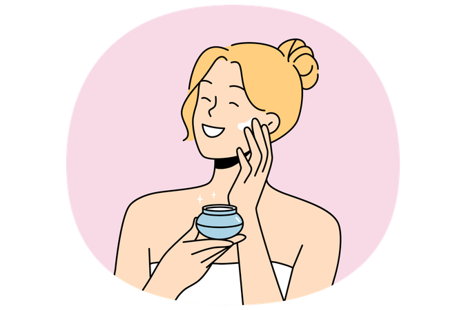Woman applies anti-aging cream to face to stay beautiful  Illustration