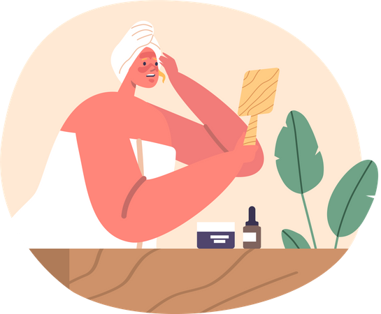 Woman applies cooling cream on sunburned skin  Illustration