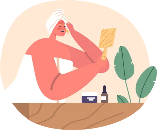 Woman applies cooling cream on sunburned skin  Illustration