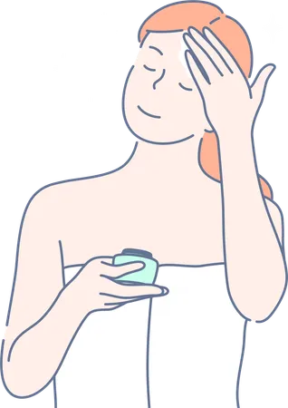 Woman applies face cream  Illustration