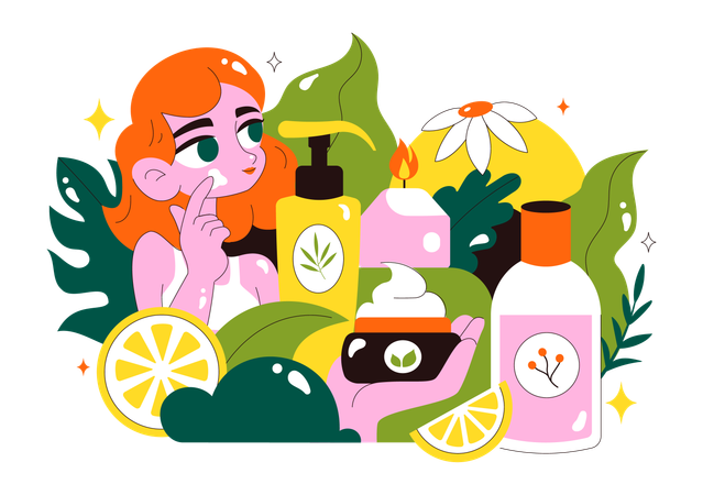 Woman applies facial Skin Care cream  Illustration