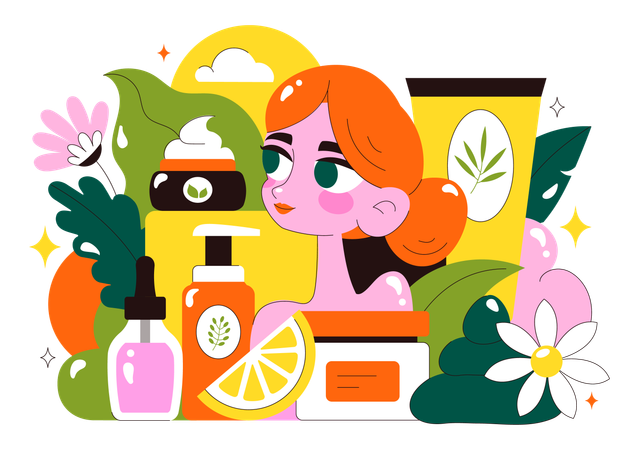 Woman applies Organic Skin Care  Illustration