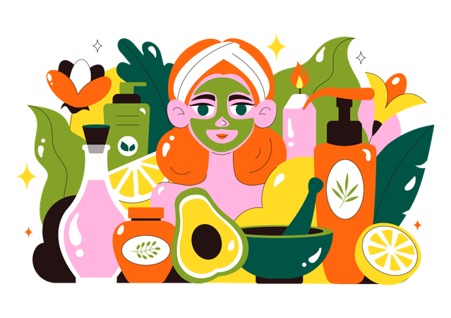 Woman applies Organic Skin Care cream  Illustration