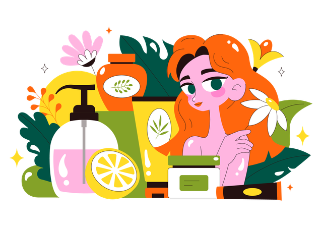 Woman applies Organic Skin Care cream  Illustration