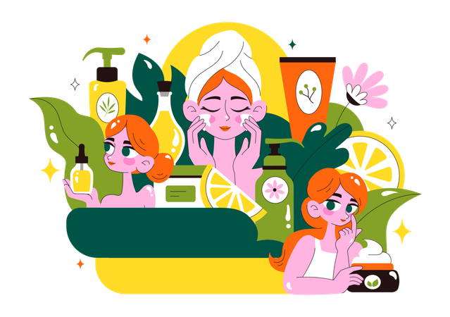 Woman applies Skin Care cream  Illustration