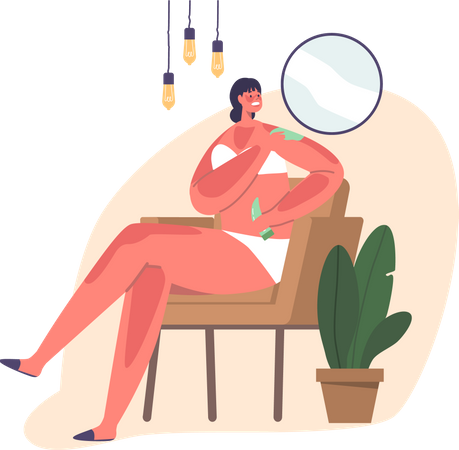 Woman applies sunburn cream  Illustration
