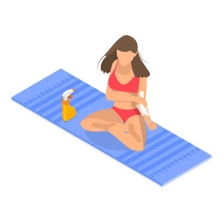 Woman applies sunscreen on the beach  Illustration