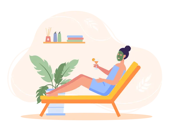 Woman apply facemask at home  Illustration