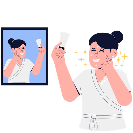 Woman applying acne cleanser facial treatment  Illustration