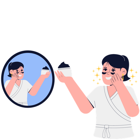 Woman applying cream for dark eye  Illustration