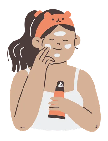Woman applying cream on face  Illustration