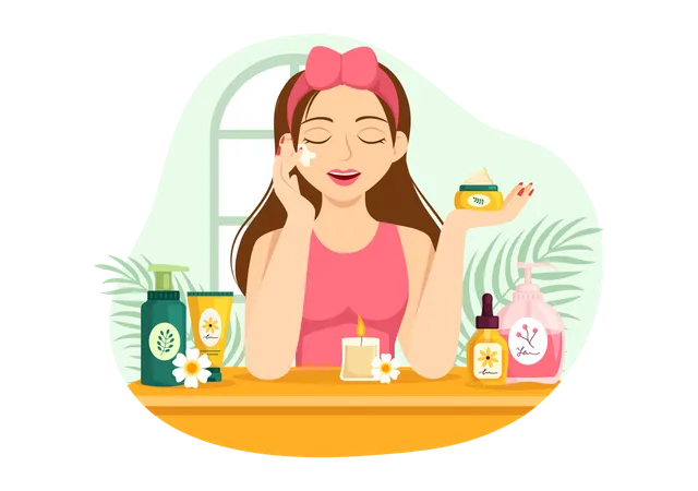 Woman applying face cream  Illustration