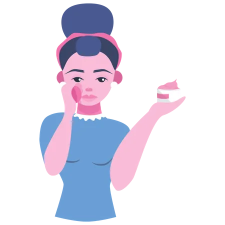 Woman applying face cream on face  Illustration