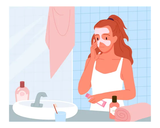 Woman Applying Face Mask  Illustration
