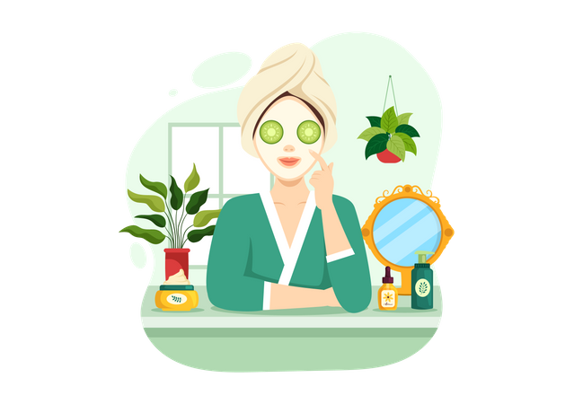 Woman applying face mask  Illustration