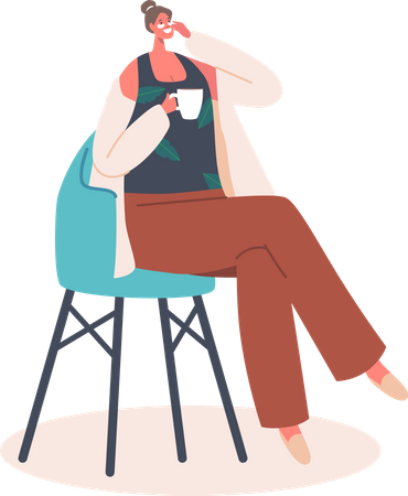 Woman applying face mask while drinking tea  Illustration