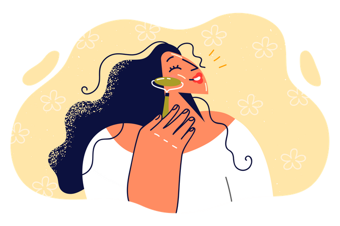 Woman applying face roller  Illustration