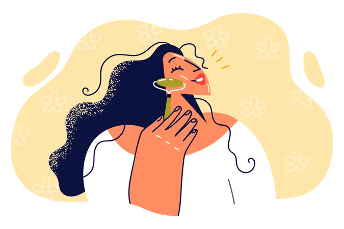 Woman applying face roller  Illustration