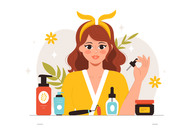 Woman applying face serum  Illustration