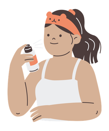 Woman applying face spray  Illustration