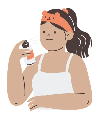 Woman applying face spray  Illustration