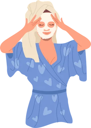 Woman applying facial cosmetics sheet mask  Illustration