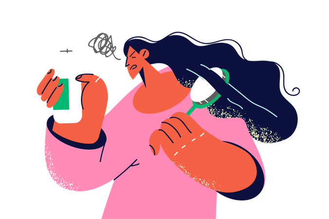 Woman applying hair oil  Illustration