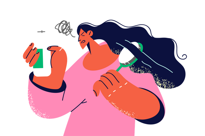 Woman applying hair oil  Illustration