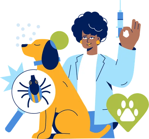 Woman applying injection to dog to remove tick  Illustration