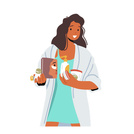 Woman Applying Lotion And Skin Care Product  Illustration